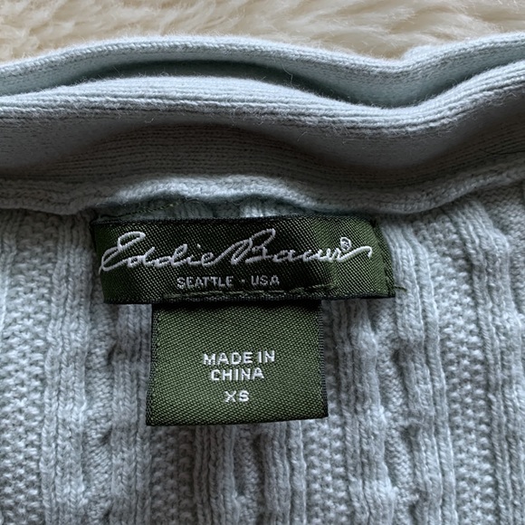 Eddie Bauer Cableknit sweater hourglass mint green v neck pullover XS - Picture 13 of 13